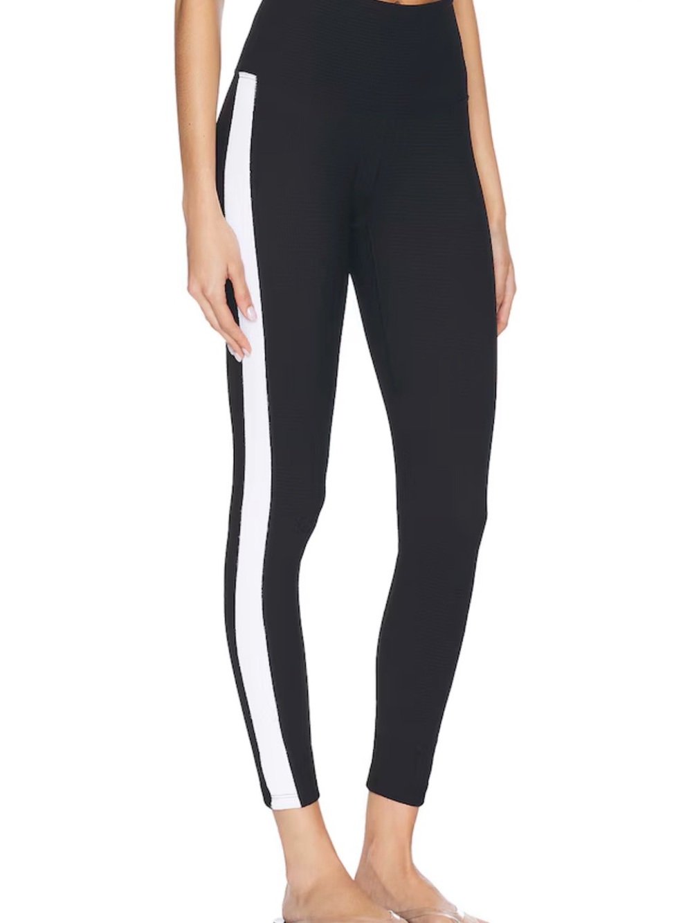 Year of Ours - criss cross waist Black Leggings with White Side Stripe